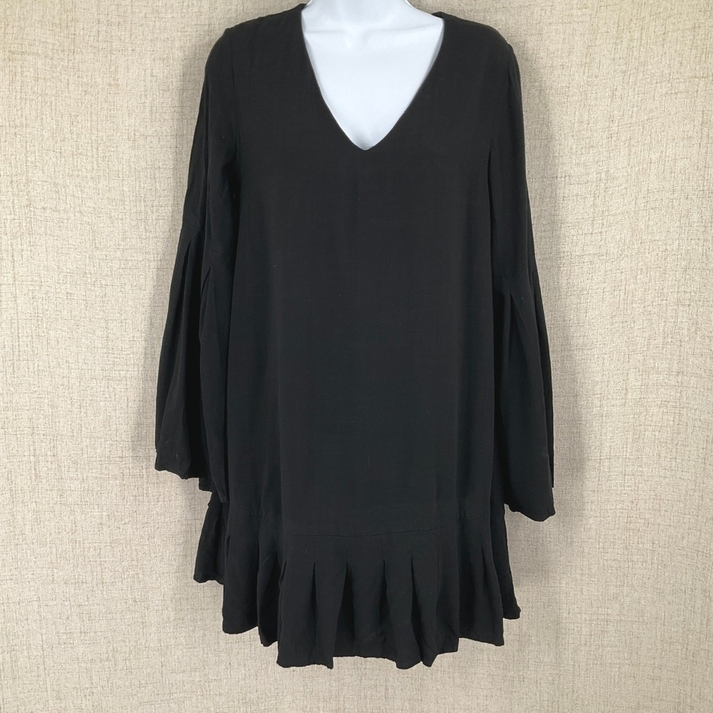 Altar'd State Dress Women M Black Linen Bell Sleeve Ruffle Boho Whimsigoth
